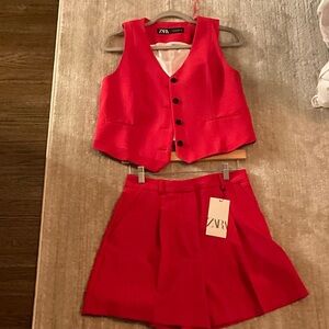 Zara Red Vest and Shorts Set